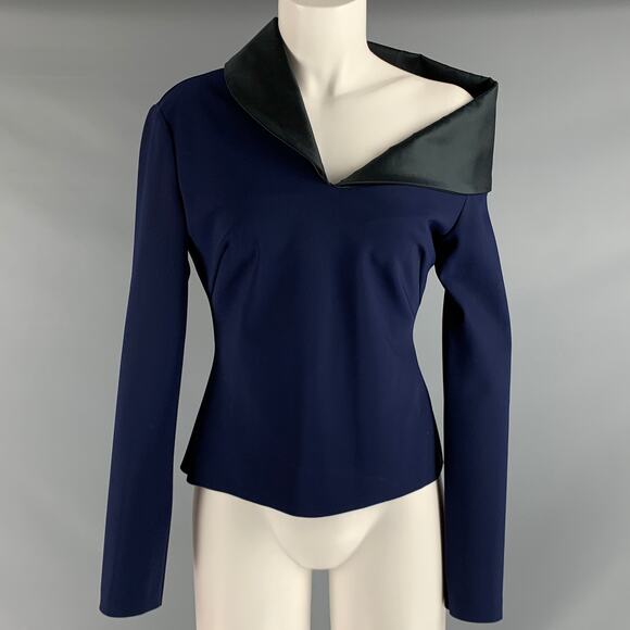 GRETA CONSTANTINE Size M Navy Black Polyamide Eastane Mixed Fabrics Blouse - Picture 1 of 8